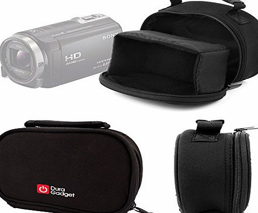 DURAGADGET Black Neoprene Lightweight Camera Case with Accessories Space - For the Sony HDR-PJ620 Handycam with Built-in Projector / Sony HDR-PJ410 Handycam / Sony HDR-CX405 Handycam Camcorder