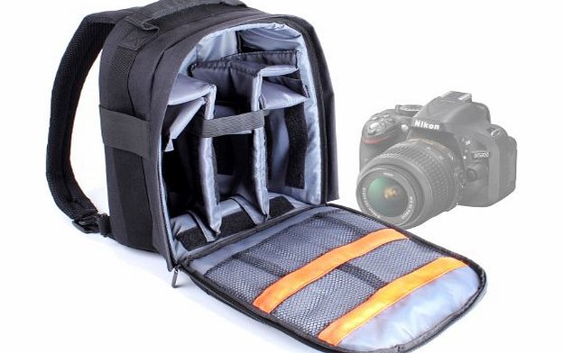 DURAGADGET High Quality DSLR Camera Backpack/Rucksack with Adjustable Padded Interior for Panasonic DMC-FZ72 EB-K Lumix Camera - Black (16.1MP, Super Telephoto 60x Optical Zoom, 20mm Ultra Wide Angle Lens)