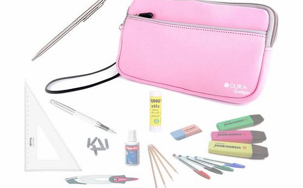 Pink Water Resistant Protective Soft Pencil Case With Front Storage Pocket With BONUS Silver Stylus Pen