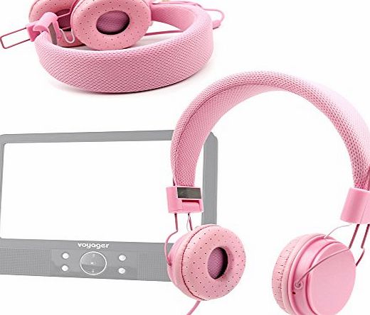 DURAGADGET Ultra-Stylish Pink Kids Fashion Headphones With Padded Design, Button Remote And Microphone For DBPower 9.5`` Swivel Screen Handheld Portable DVD Player Remote Car Adapter DVD VCD CD SD MP3
