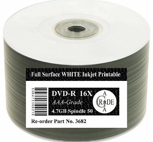 DVD-R 4.7GB Printable Spool of 50 RiTEK F1 - DVD-R 4.7GB 16X Inkjet Printable White Top Full Face spindle 50 pack