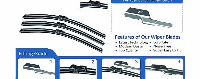 EA FORD MONDEO SALOON/HATCH MK4 2007-ONWARD FRONT amp; REAR WIPER BLADES 26-19-19 Push Button Fitment