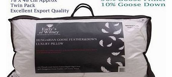  Goose Feather & Down Pillow Pair - 230TC Cotton Pipe Edge Cover
