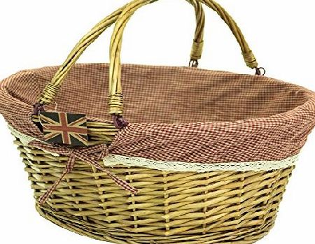 east2eden Honey Wicker Willow Shopping Hamper Basket with Red Gingham amp; Lace Liner In Choice of Deals (Single Basket)