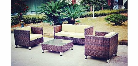 New Style Brown Rattan Garden Conservatory Indoor Outdoor Lounge Sofa Set Furniture With Glass Top Coffee Table