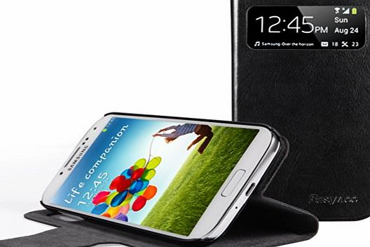 EasyAcc Premium PU Leather Samsung Galaxy S4 View Flip Case Cover Wallet Case Folio with View Window / Stand / Skin Pouch Pocket for Samsung S IV I9500 (Black, Slim)-Upgraded Version