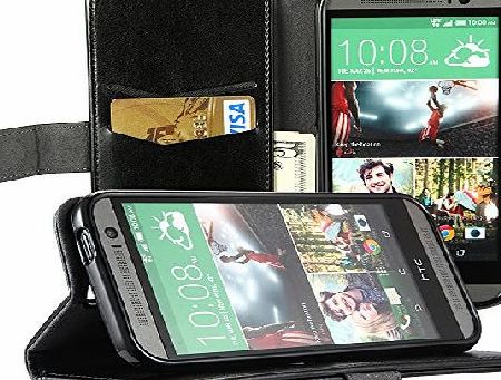 EasyAcc PU Leather Case for HTC ONE (M8) Leather Wallet Case Folio Flip Cover with Stand Card Holder Anti Shock Protective Cover Case Pouch for HTC ONE M8 Accessories (Black)
