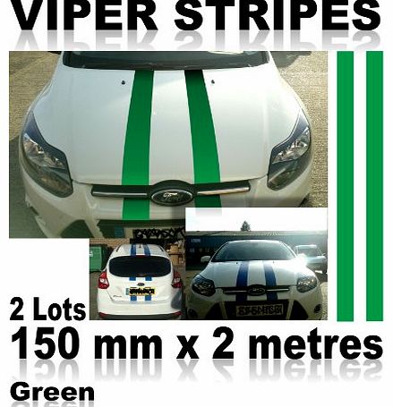 Viper Stripes Direct Car Self Adhesive Graphic Kit 2 stripes 150mm x 2 metre (Green)
