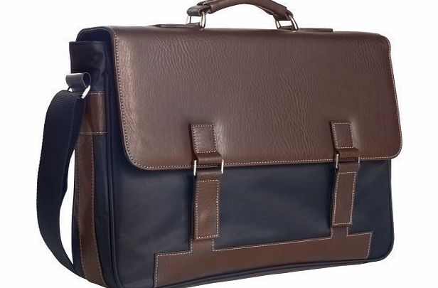eBuy GB Brown amp; Black Document Conference Bag - Leather Look Briefcase - Meeting Bag