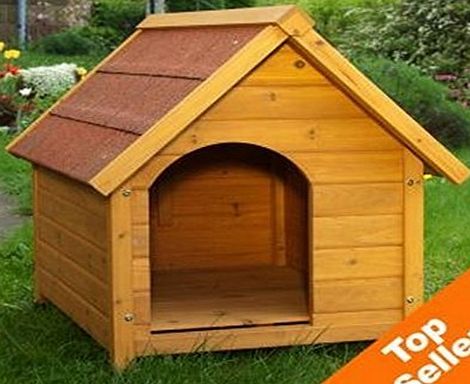 eCommerce Excellence Wooden Dog Kennel - Sturdy amp; Attractive Outdoor Dog Kennel Made From Light, Finished Wood With a Wide Overhang Offering Protection From Adverse Weather Conditions (Small)