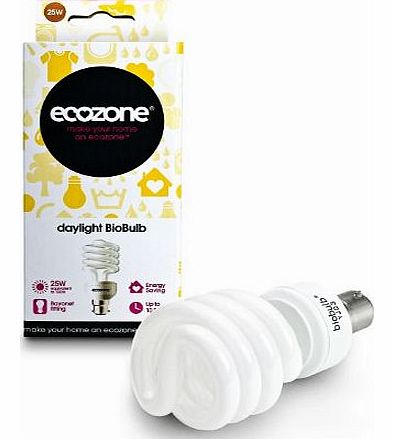 Ecozone Biobulb, Energy-Saving Daylight Bulb, Bayonet Cap B22, 25W Equivalent to 100w, 1750 Lumens, Full Spectrum, Daylight White 6500k, Uses 75 Less Energy. Ideal for suffers of S.A.D
