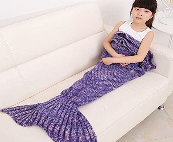 ecrazybaby888 Handmade Knitted Crochet Mermaid Tail Blanket, All Seasons Warm Sofa Quilt Living Room Blanket for Kids Christmas Gift 135cmX65cm(53.1inch x25.5 inch ) (Purple)