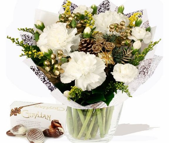 Eden4flowers Christmas Flowers Delivered - Simply Christmas White with Chocolates