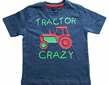 TRACTOR CRAZY 5-6 years Navy T-shirt with Green and Red print