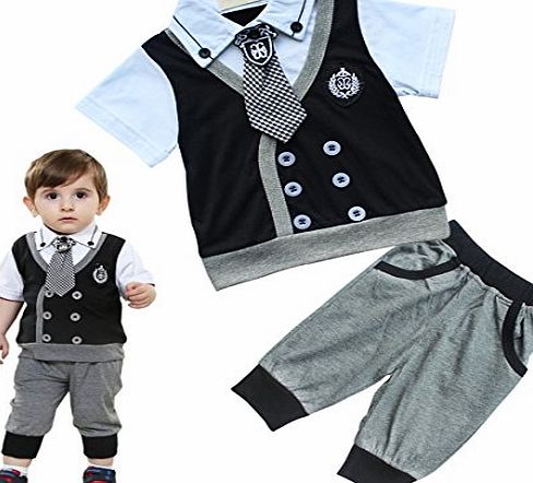 EFE Baby Boy Kids Toddler Gentleman Two piece T-shirt Top Short Pants Outfit Clothes 18-24 Months