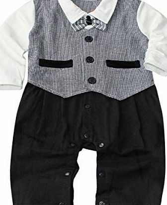 EFE Baby Boys Wedding Check Tuxedo Suit Bowtie Romper Bodysuit Outfits 12-18 Months Clothes