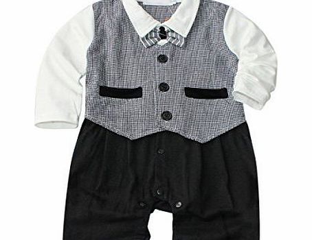 EFE Baby Boys Wedding Check Tuxedo Suit Bowtie Romper Bodysuit Outfits 6-12 Months Clothes