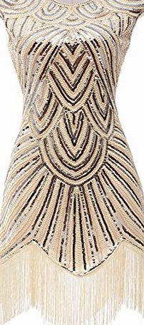 eforpretty Womens 1920s Diamond Sequined Embellished Fringed Flapper Dress (Medium / UK10-12 / EU38-40, Beige)