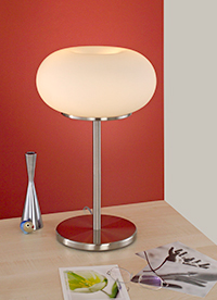 Optica Modern Table Lamp With A Nickel Matt Base And White Opal Glass Shade