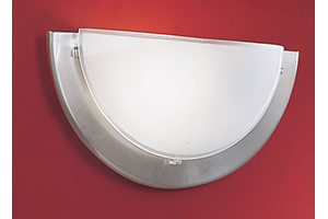 Planet Modern Half Moon Wall Light In Nickel With A White Glass Shade