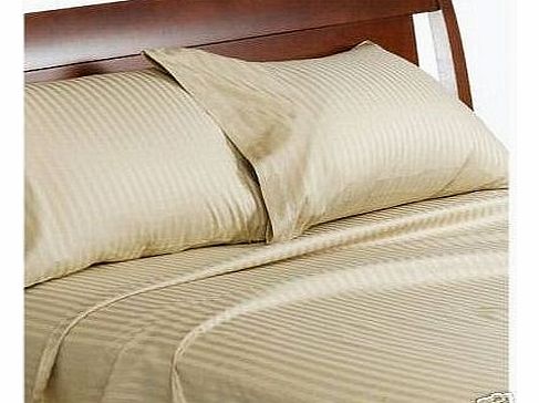 Egyptian Bedding 1200 Thread-Count, Full Pillow Cases, Beige Stripe, Set Of 2