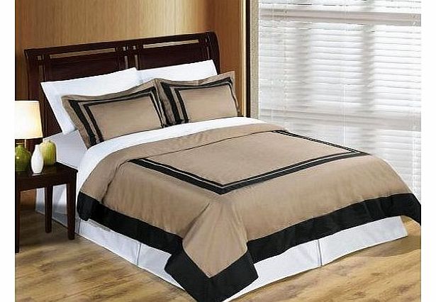 Egyptian Cotton Factory Store 3 Piece King Size Hotel Wrinkle Free Taupe And Black Duvet Cover Set, 100 Egyptian Cotton