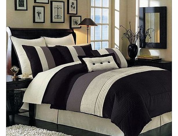 Egyptian Cotton Factory Store Queen Size Black Hudson Luxury 8-Piece Comforter Set