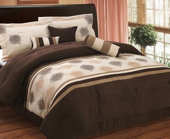Egyptian Cotton Factory Store Queen Size Grace Coffee Luxury 7 Piece Comforter Set