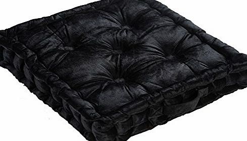 EHC  Luxury Velvet Large Booster Cushions Seat Dinner Chair Arm Chair Pad, 40 x 40 x 10cm - Black