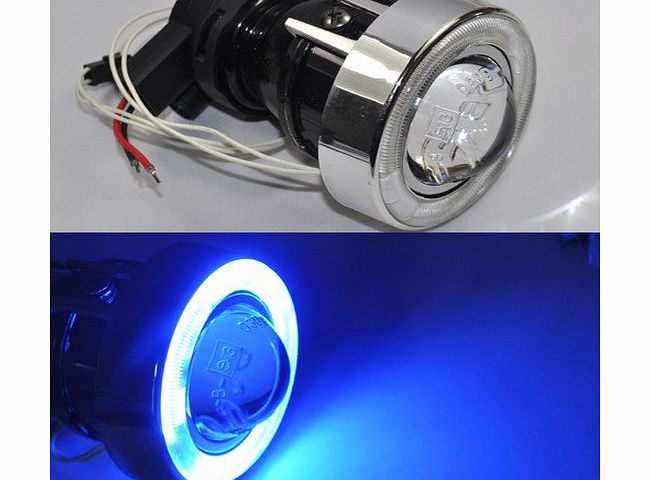 EiioX Pair Universal Halogen Projector Fog Lights Lens with Blue Halo CCFL Angel Eyes