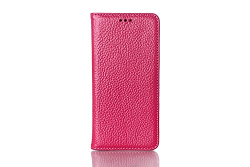 EKCASE Leather Fire Phone Case, Genuine Real Leather Protective Skin Wallet Cover, Litchi Grain for Amazon Fire Phone, Rose