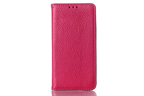 Luxury Real Leather Huawei Honor 6 Case, Genuine Leather Business Series Protective Skin Cover with Wallet Design Flip -Litchi Grain, Rose