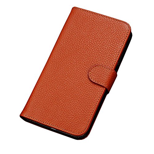 Real Leather Wallet Cover - Verizon, AT&T, Sprint, T-Mobile, International, and Unlocked - Genuine Leather Case for Samsung Galaxy Mega I9152, Litchi Grain, Brown