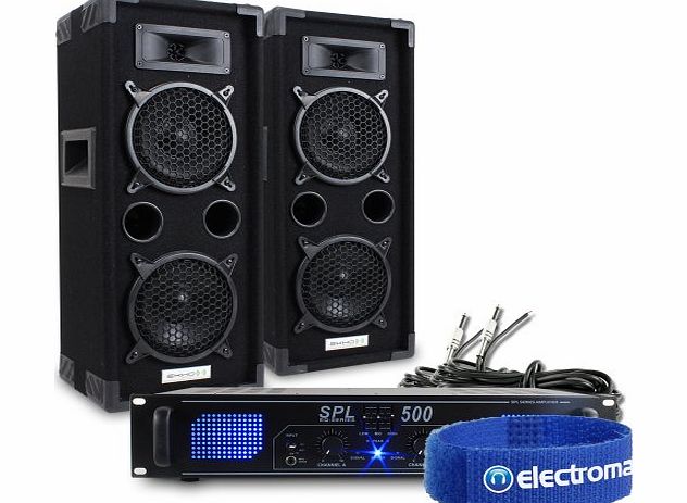 Ekho 2x Ekho Dual 2 x 6`` PA Disco Speakers   SPL-500 Amplifier   Cables Party DJ Sound System 1200W