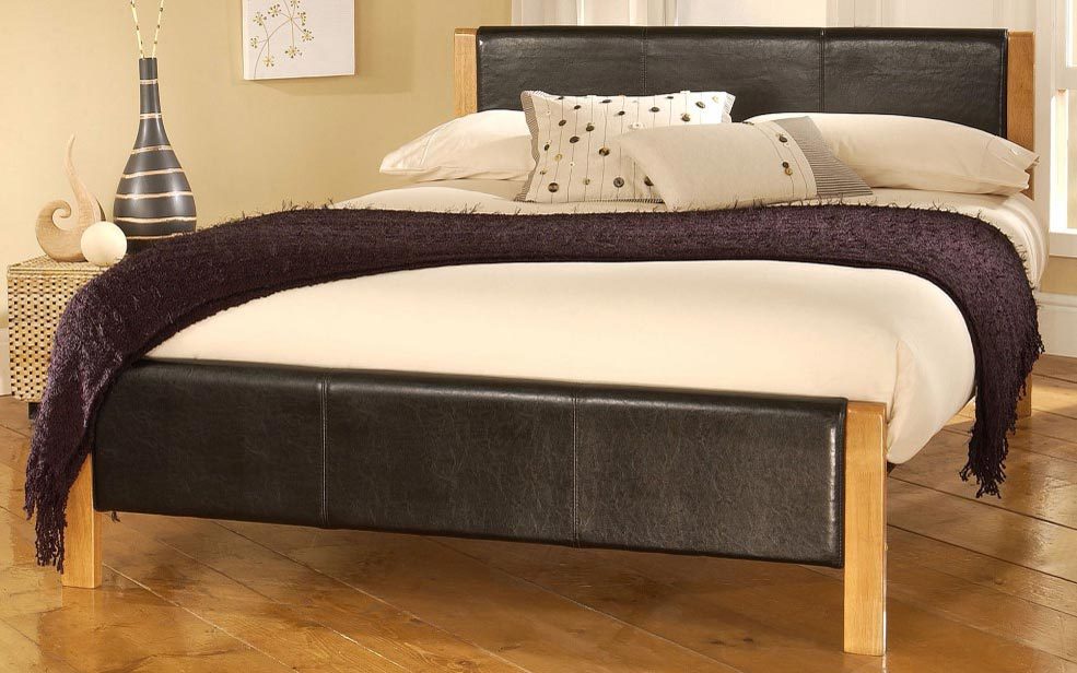 Elan Mira Black Faux Leather Bedstead, Small