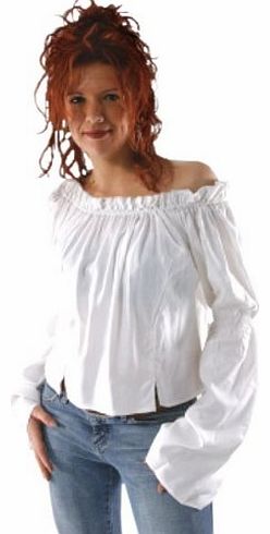 Elbenwald Medieval Clothing - White Peasant Or Pirate Blouse - Ruffled Neckline