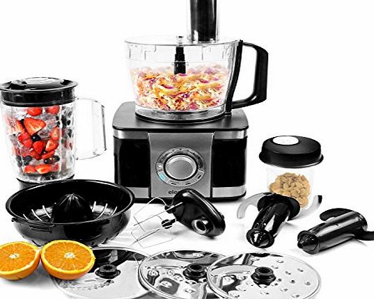 ElectrIQ  1100W Multifunctional Food Processor in Stainless Steel and Black