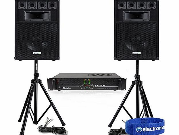 Electromarket 2x Ekho 12`` Disco DJ Speakers   House Party Amplifier   Stands PA System 400W