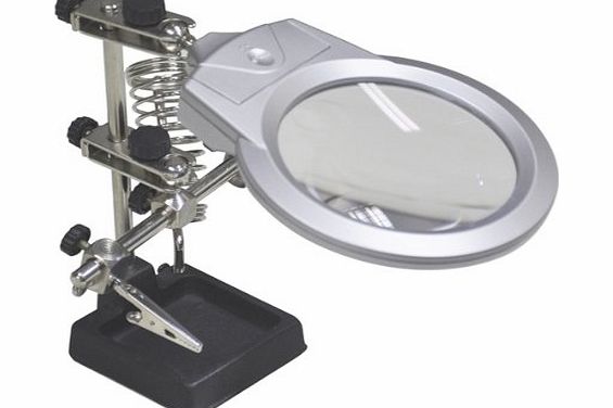 Electrovision Illuminated Helping Hands with 90 mm Magnifier Lens, Soldering Iron Rest, 2 Articulated Arms and 2 LED lights