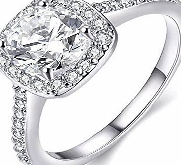 Eleery Womens Stylish Shinning Sterling Silver Zircon Big Square Finger Rings Cut Diamond Anniversary Engagement Wedding Rings Fashion Chain Jewellery Sparkly Rings (UK L 1/2, Silver)