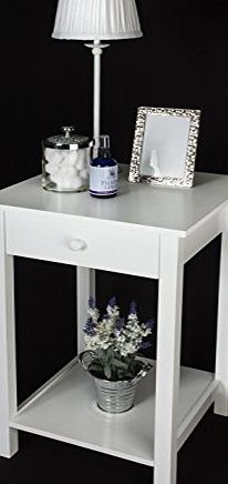 Elegant white wooden square side table , one drawer and lower shelf - suit: Bedside, Lamp, Hall, Coffee and Occasional