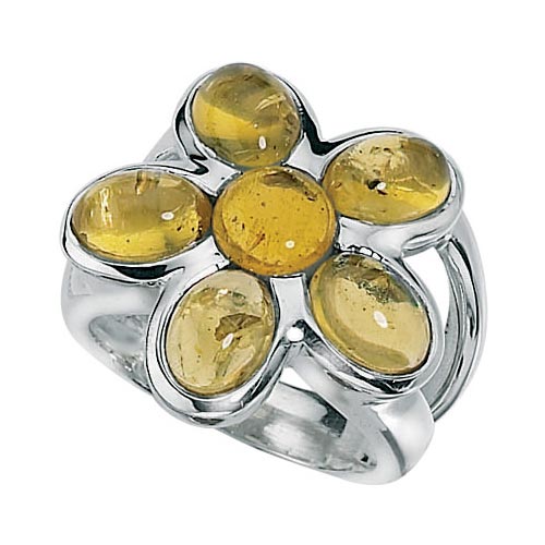 Elements Amber Flower Ring In Sterling Silver By Elements