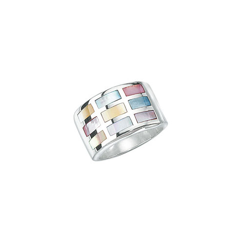 Coloured Mother Of Pearl and Shell Ring In Silver By Elements