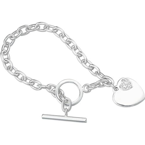 Elements Crystal Heart T-Bar Bracelet In Silver By Elements