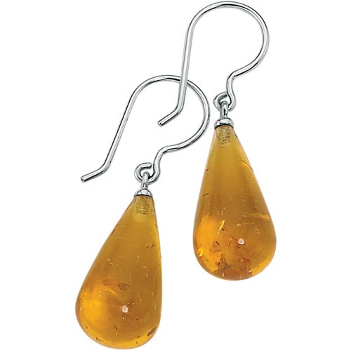 Elements Pear Shape Amber Drop Earrings In Sterling Silver By Elements