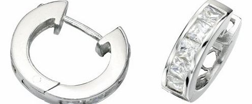 Elements Silver Elements Sterling Silver Ladies E266C Channel Set Square Cubic Zirconia Hoop Earrings