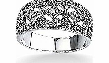 Elements Sterling Silver R2012 54 Ladies Marcasite Wide Ring - Size Medium