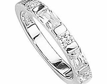 Elements Sterling Silver R2040C 58 Ladies Cubic Zirconia Baguette and Round Stone Ring - Size Large