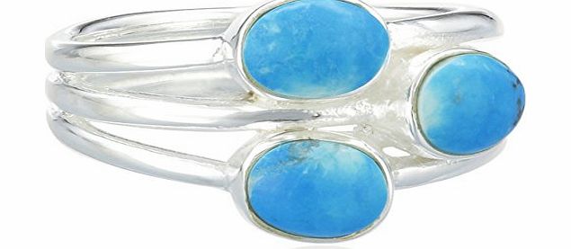 Elements Silver Elements Sterling Silver R2525T 54 Ladies 3 Band with Turquoise Ring - Size Medium