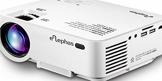 ELEPHAS Home Theater Projector, ELEPHAS 1500 Lumens LED Mini Multimedia Video Projector Portable for Home Theater Cinema, TV, Football Games, Parties and Video Games Entertainment, White